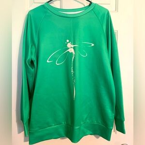 Mint Green Long-sleeve Pullover Shirt (M) w/ Dragonfly Image and word “ Warrior”